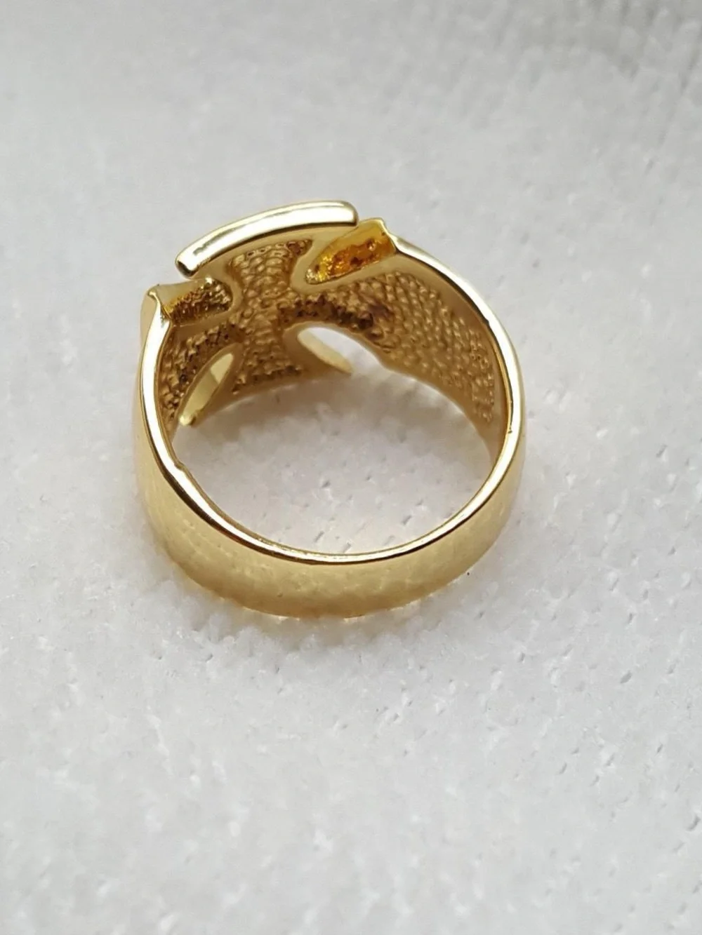 Gold Tone Black Cross Signet Ring - Size 8